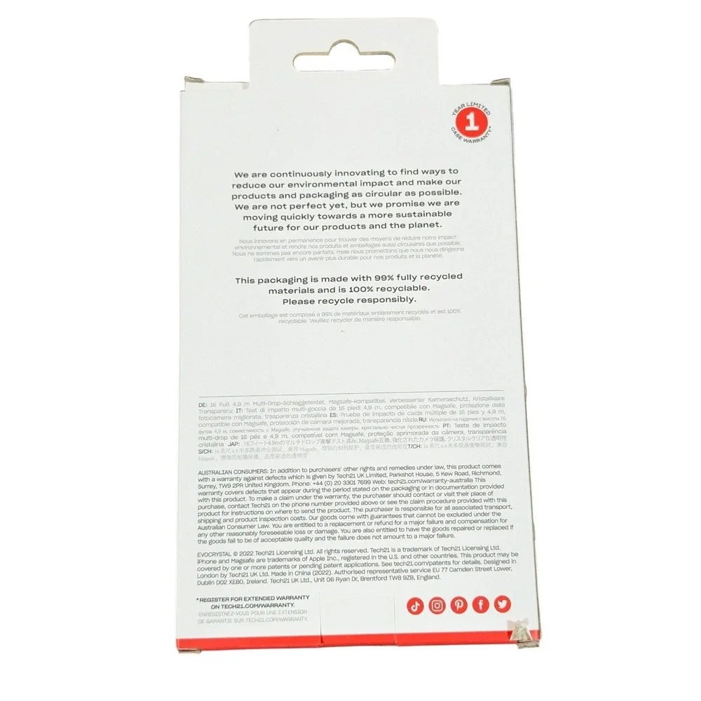 G7O. Tech21 Flexshock EvoCrystal Magsafe Case for iPhone 14 Pro - Clear / White‎
